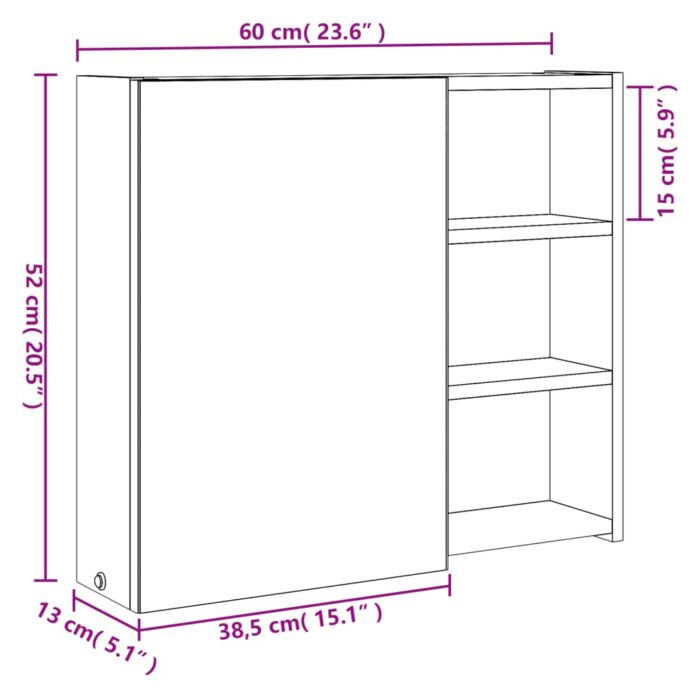 Armoire de salle de bain à miroir avec LED blanc 60x13x52 cm – Image 10