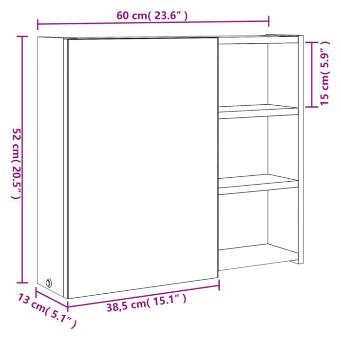 Armoire de salle de bain à miroir avec LED gris 60x13x52 cm – Image 10