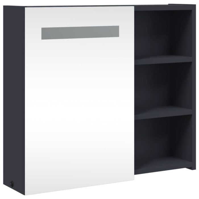Armoire de salle de bain à miroir avec LED gris 60x13x52 cm – Image 2