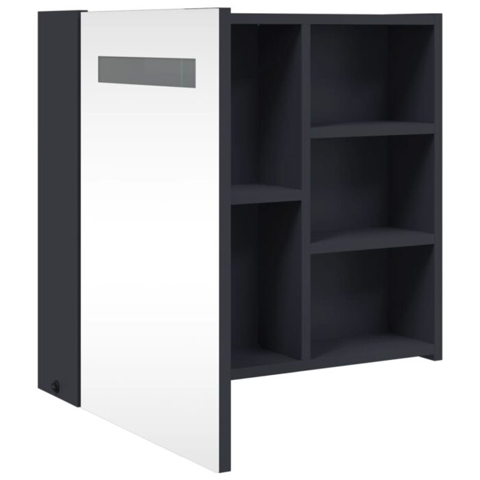 Armoire de salle de bain à miroir avec LED gris 60x13x52 cm – Image 3