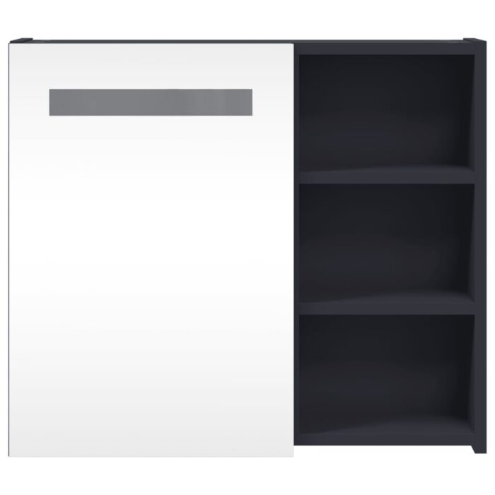 Armoire de salle de bain à miroir avec LED gris 60x13x52 cm – Image 4
