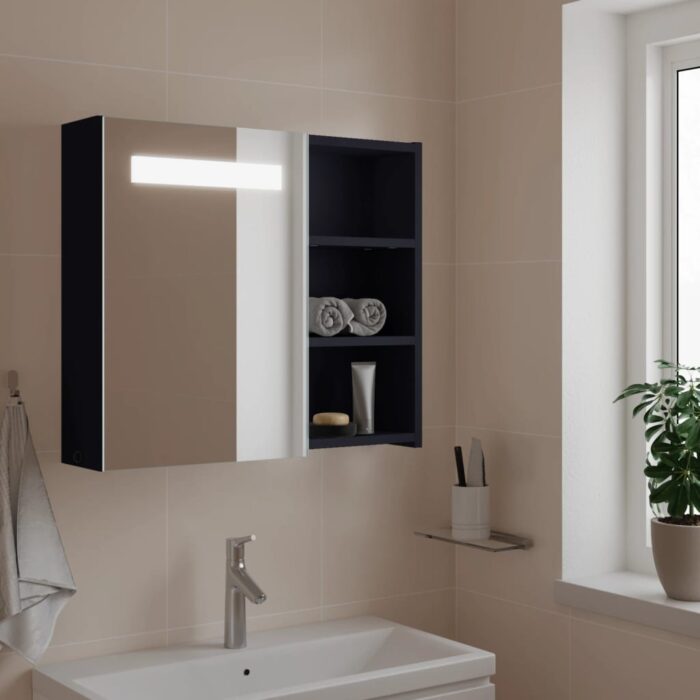 Armoire de salle de bain à miroir avec LED gris 60x13x52 cm – Image 1