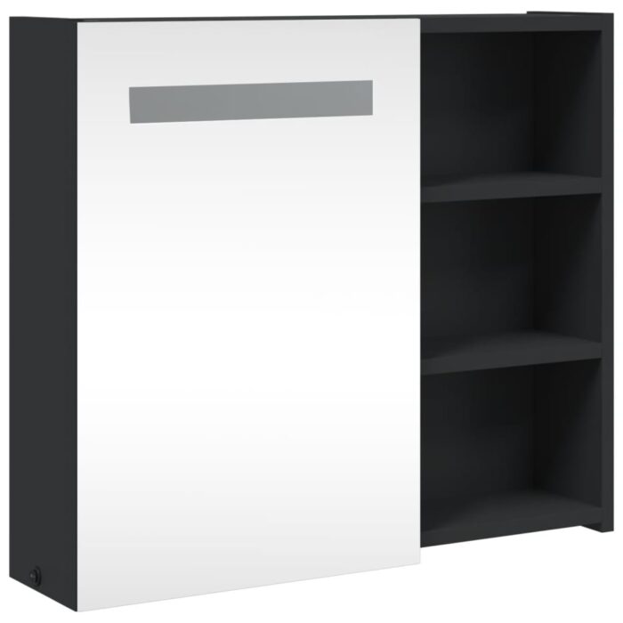 Armoire de salle de bain à miroir avec LED noir 60x13x52 cm – Image 2