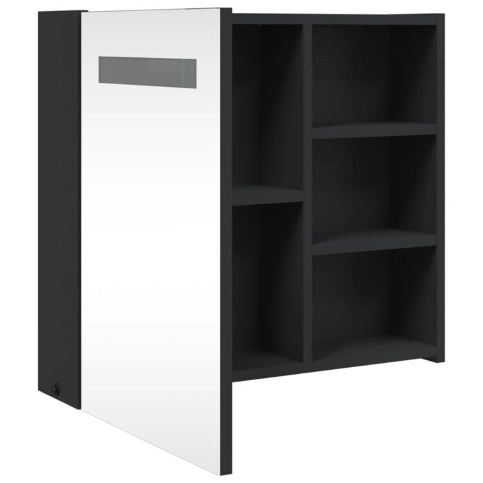 Armoire de salle de bain à miroir avec LED noir 60x13x52 cm – Image 3