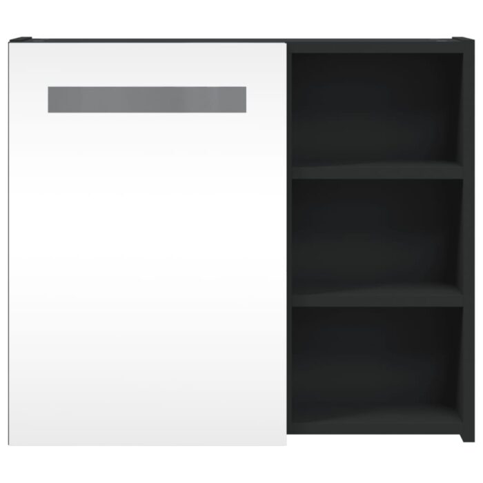 Armoire de salle de bain à miroir avec LED noir 60x13x52 cm – Image 4