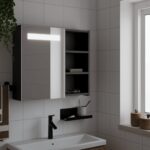 Armoire de salle de bain à miroir avec LED noir 60x13x52 cm