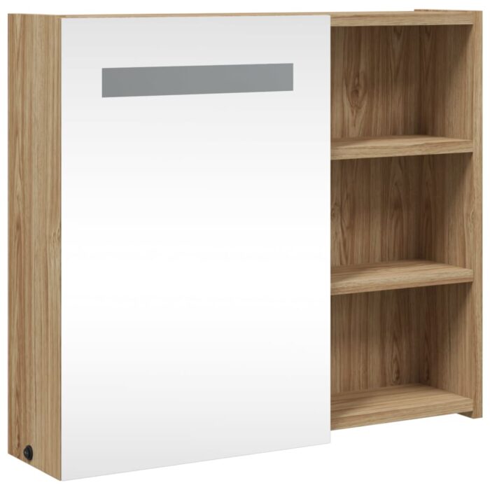 Armoire de salle de bain à miroir avec LED chêne 60x13x52 cm – Image 2