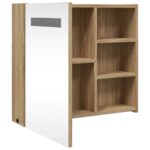 Armoire de salle de bain à miroir avec LED chêne 60x13x52 cm – Image 3