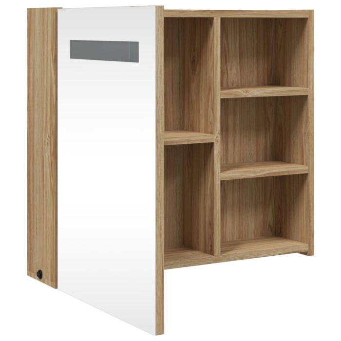 Armoire de salle de bain à miroir avec LED chêne 60x13x52 cm – Image 3