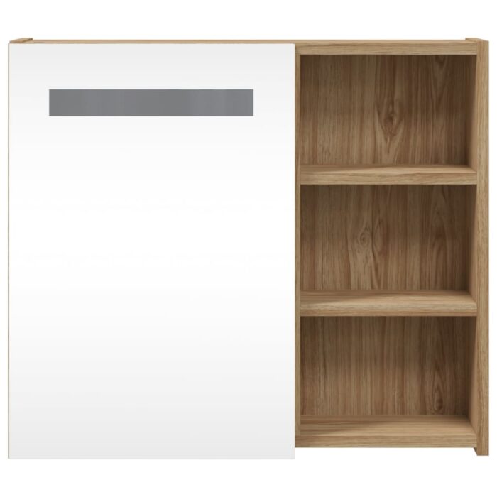 Armoire de salle de bain à miroir avec LED chêne 60x13x52 cm – Image 4