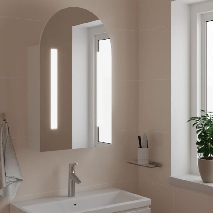 Armoire de bain à miroir avec LED arquée blanc 42x13x70 cm – Image 1