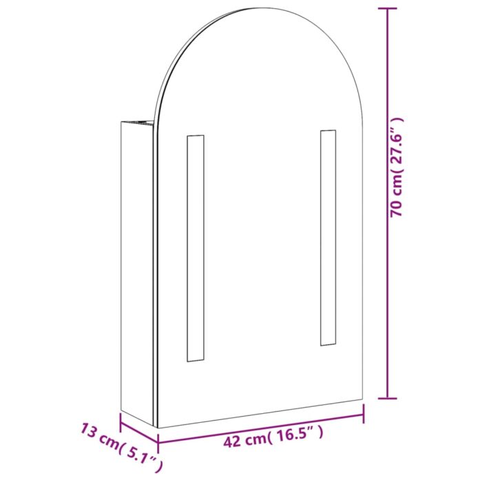 Armoire de bain à miroir avec LED arquée chêne 42x13x70 cm – Image 11