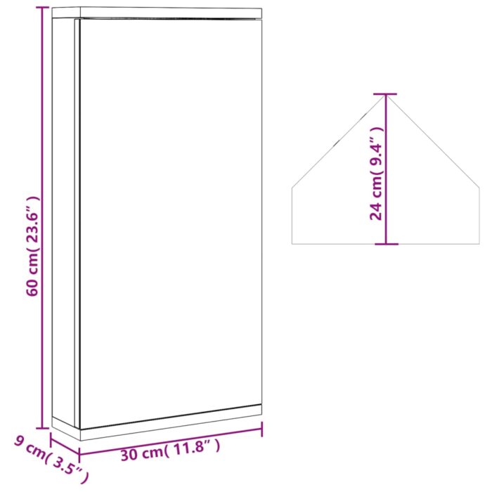 Armoire de bain à miroir d'angle chêne 30x24x60 cm – Image 7