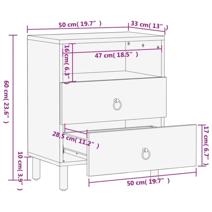 Table de chevet 50x33x60 cm bois de manguier massif – Image 10