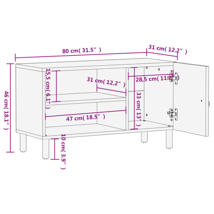 Meuble TV 80x31x46 cm bois massif de manguier – Image 11