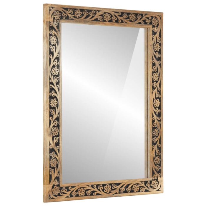 Miroir de bain 50x70x2,5 cm bois de manguier massif et verre – Image 1