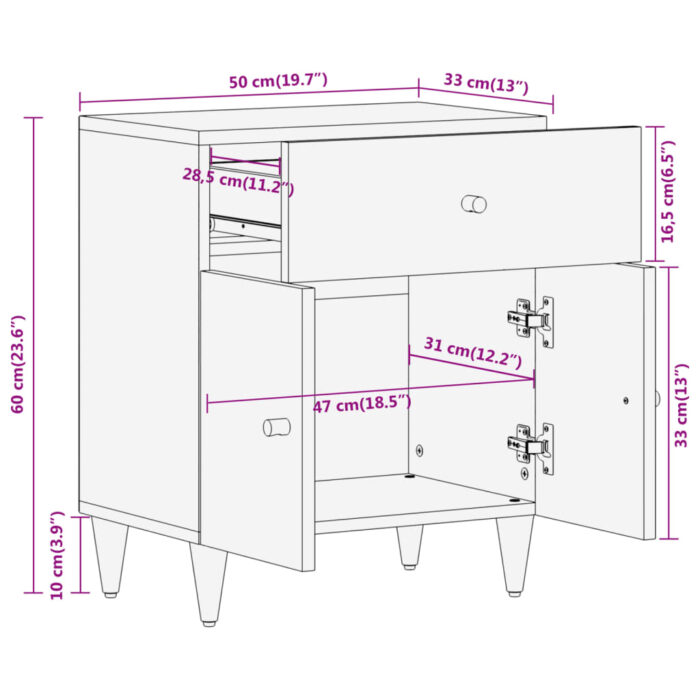 Table de chevet 50x33x60 cm bois de manguier massif – Image 10