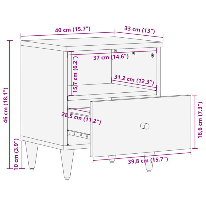 Table de chevet 40x33x46 cm Bois de manguier solide – Image 10