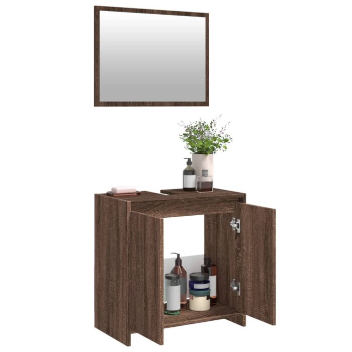 Ensemble de meubles de salle de bain 2 pcs Chêne marron – Image 2