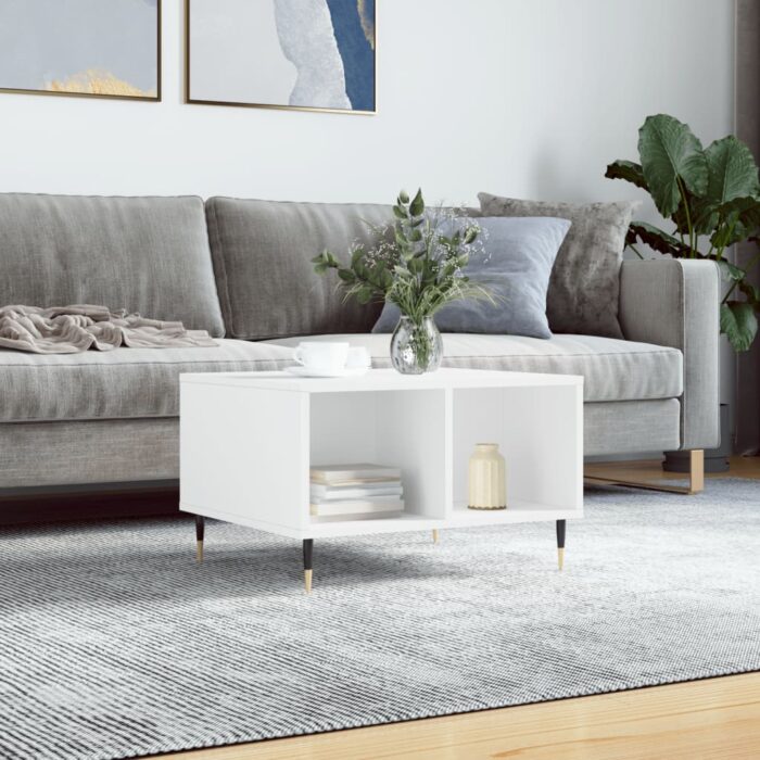 Table basse Blanc 60x50x36,5 cm Bois d'ingénierie – Image 1