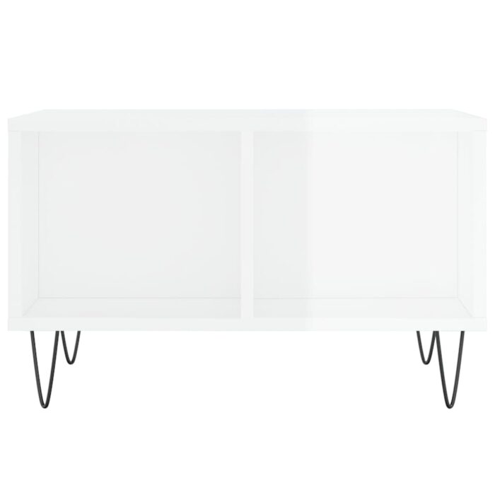 Table basse Blanc brillant 60x50x36,5 cm Bois d'ingénierie – Image 2