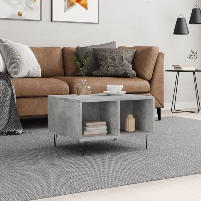 Table basse Gris béton 60x50x36,5 cm Bois d'ingénierie – Image 1