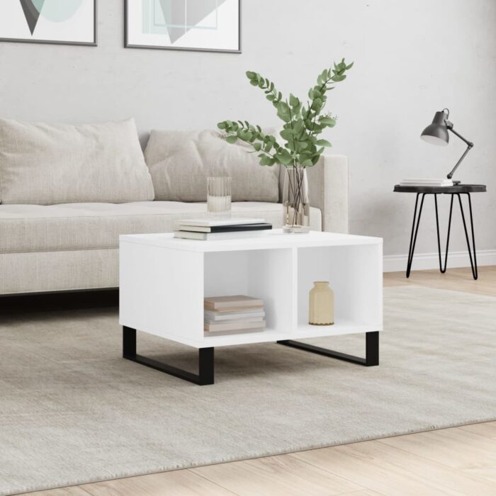 Table basse Blanc 60x50x36,5 cm Bois d'ingénierie – Image 1