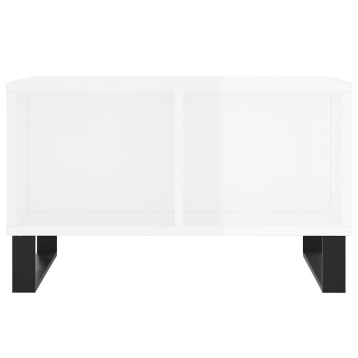 Table basse Blanc brillant 60x50x36,5 cm Bois d'ingénierie – Image 2