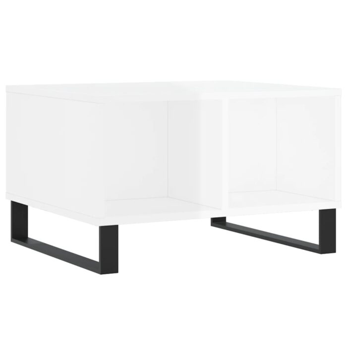 Table basse Blanc brillant 60x50x36,5 cm Bois d'ingénierie – Image 4