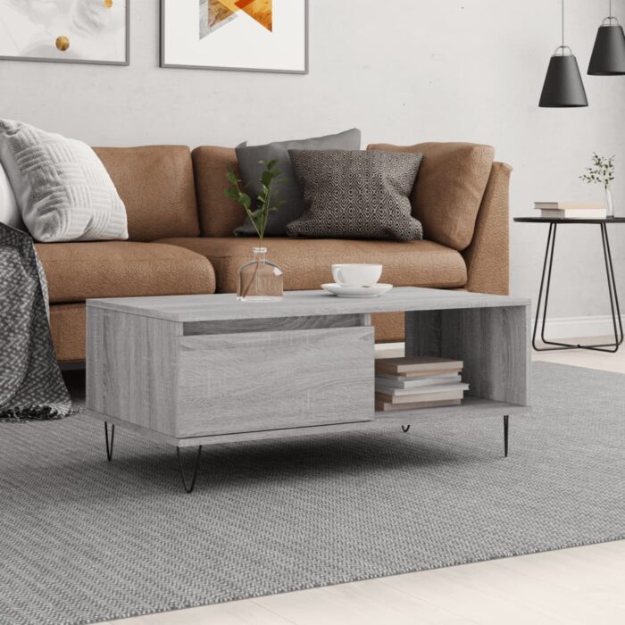 Table basse Sonoma gris 90x50x36,5 cm Bois d'ingénierie – Image 1