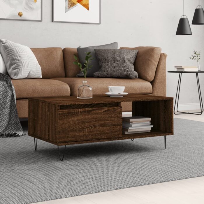 Table basse Chêne marron 90x50x36,5 cm Bois d'ingénierie – Image 1