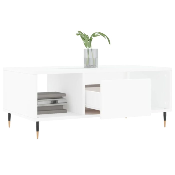 Table basse Blanc 90x50x36,5 cm Bois d'ingénierie – Image 2