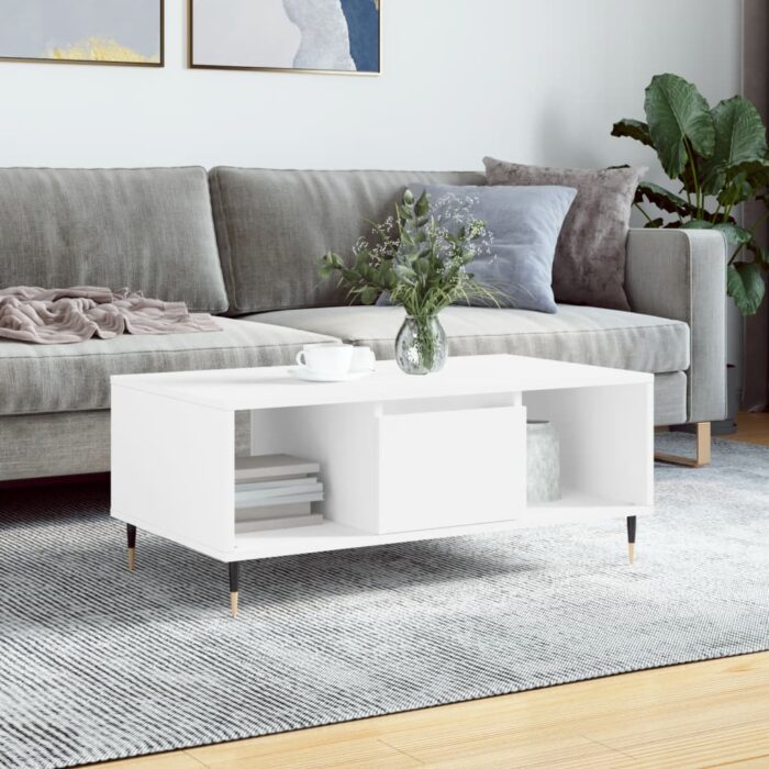 Table basse Blanc 90x50x36,5 cm Bois d'ingénierie – Image 1