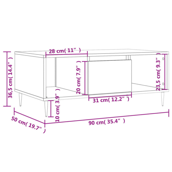 Table basse Chêne sonoma 90x50x36,5 cm Bois d'ingénierie – Image 9
