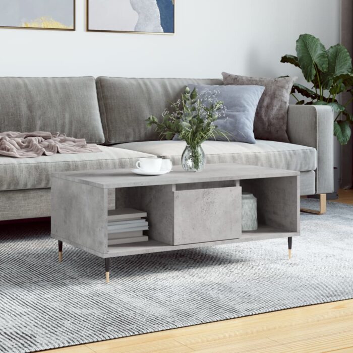Table basse Gris béton 90x50x36,5 cm Bois d'ingénierie – Image 1