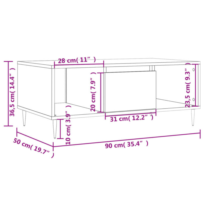 Table basse Chêne fumé 90x50x36,5 cm Bois d'ingénierie – Image 9