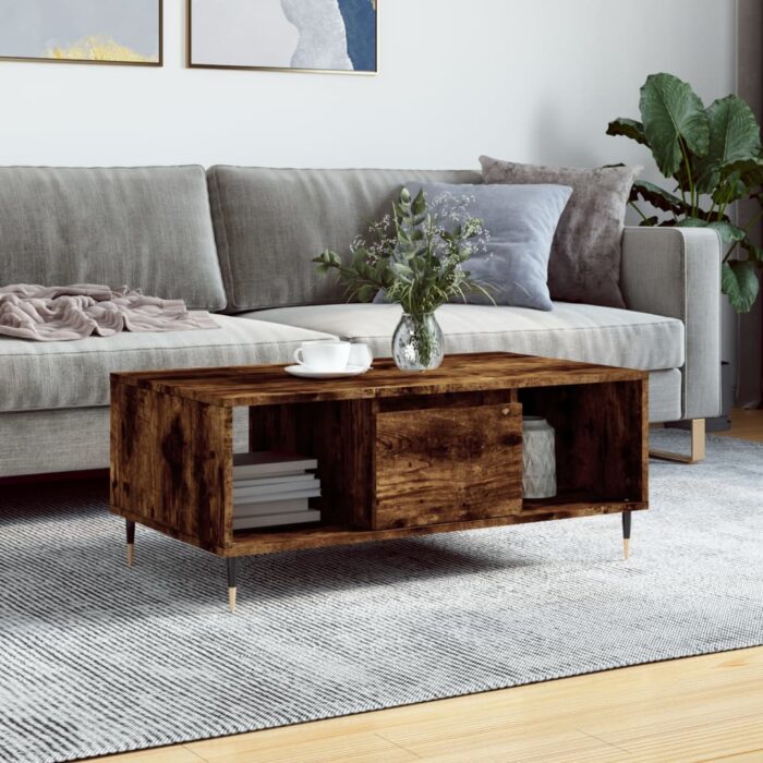 Table basse Chêne fumé 90x50x36,5 cm Bois d'ingénierie – Image 1