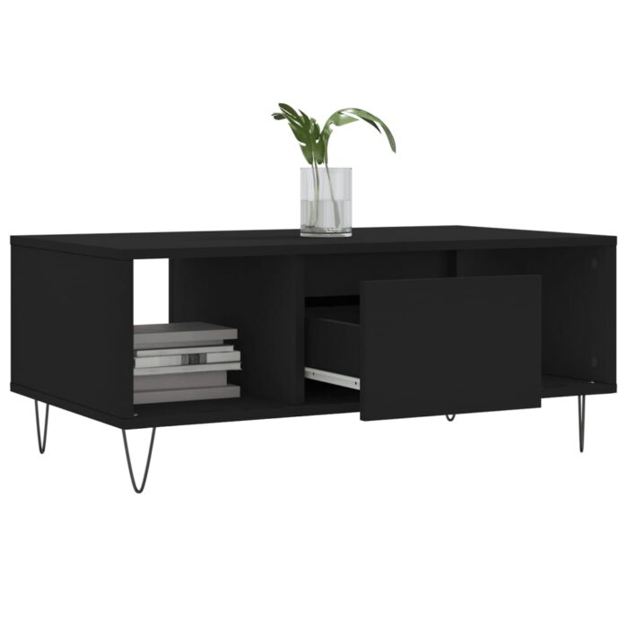Table basse Noir 90x50x36,5 cm Bois d'ingénierie – Image 2