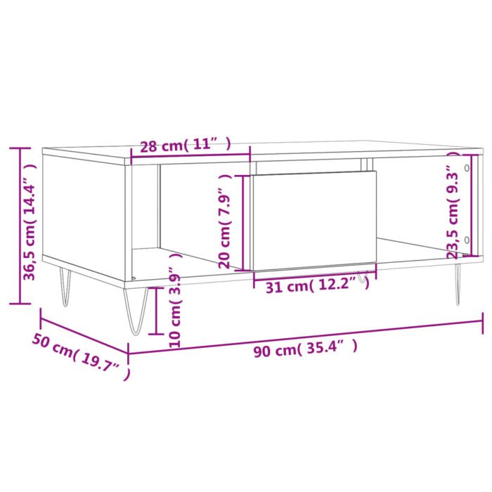 Table basse Noir 90x50x36,5 cm Bois d'ingénierie – Image 9