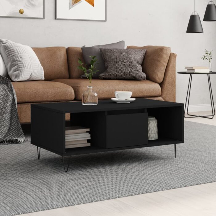Table basse Noir 90x50x36,5 cm Bois d'ingénierie – Image 1
