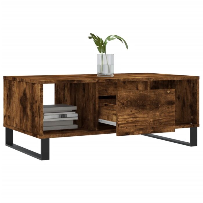 Table basse Chêne fumé 90x50x36,5 cm Bois d'ingénierie – Image 2