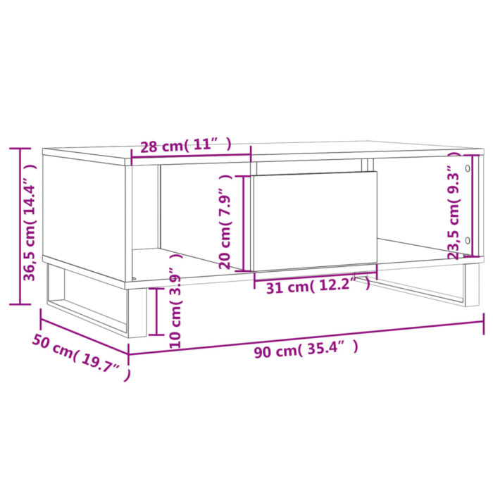 Table basse Chêne fumé 90x50x36,5 cm Bois d'ingénierie – Image 9