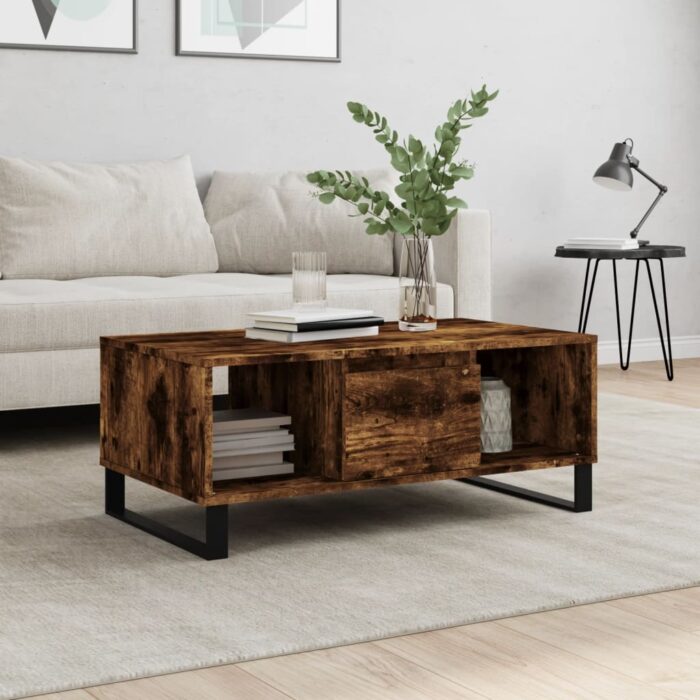 Table basse Chêne fumé 90x50x36,5 cm Bois d'ingénierie – Image 1