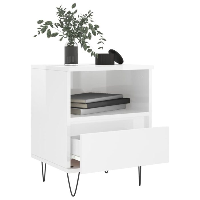 Tables de chevet 2 pcs blanc brillant 40x35x50 cm – Image 2