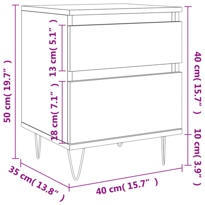 Tables de chevet 2 pcs chêne marron 40x35x50 cm bois ingénierie – Image 11