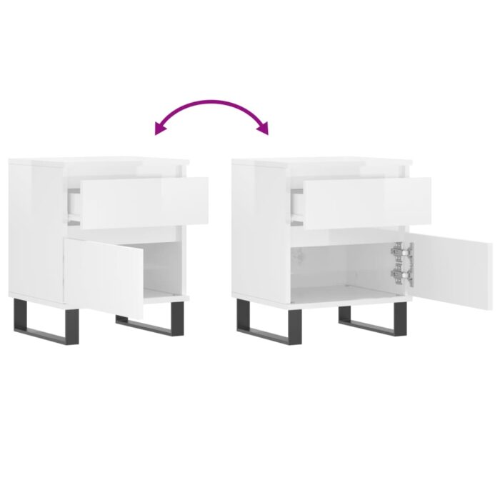 Tables de chevet 2 pcs blanc brillant 40x35x50 cm – Image 8