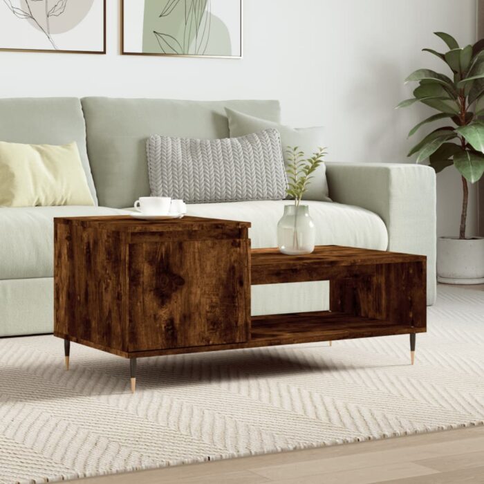 Table basse Chêne fumé 100x50x45 cm Bois d'ingénierie – Image 1
