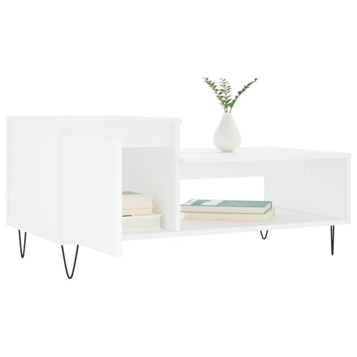 Table basse Blanc 100x50x45 cm Bois d'ingénierie – Image 2