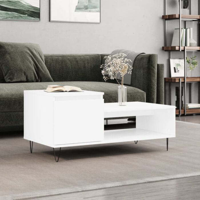 Table basse Blanc 100x50x45 cm Bois d'ingénierie – Image 1