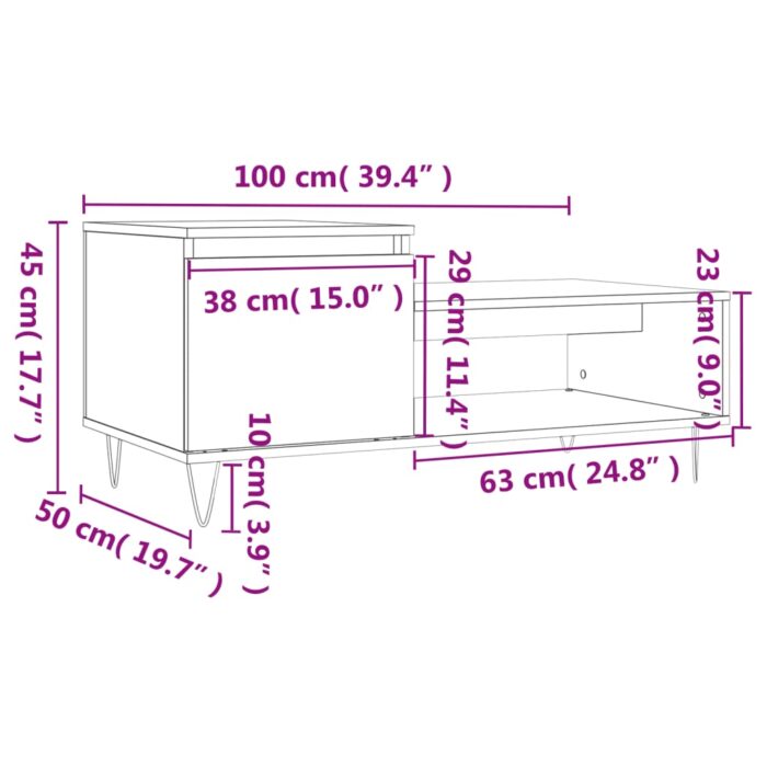 Table basse Chêne fumé 100x50x45 cm Bois d'ingénierie – Image 10